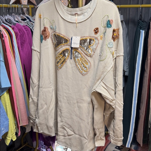 Free People Velvet Wings Long Sleeve Top in Ivory Combo - Picture 7 of 9